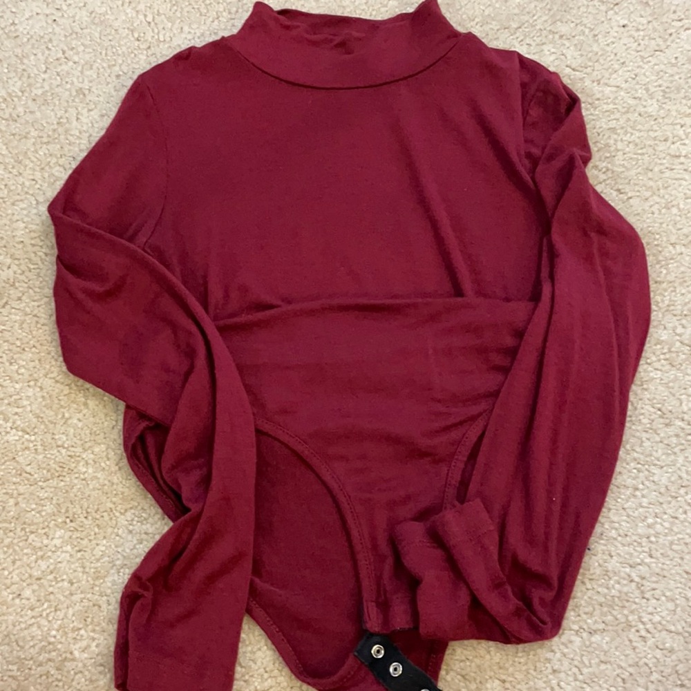Burgundy, open back bodysuit